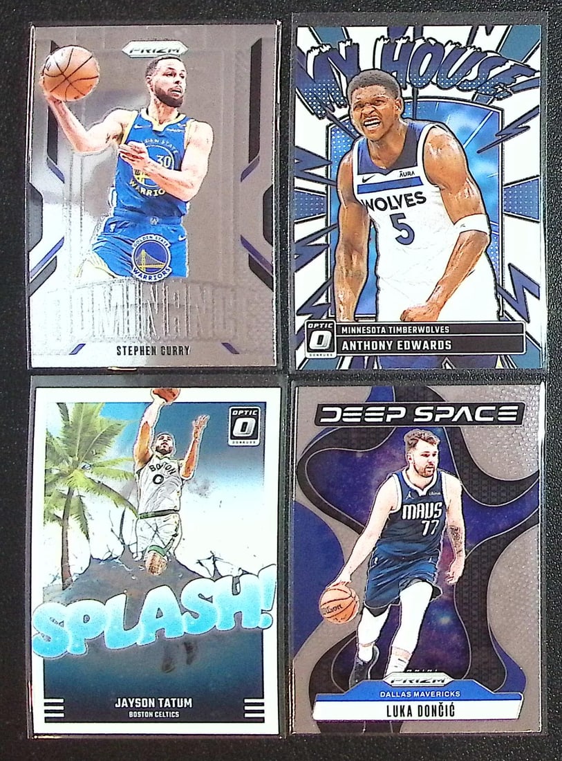 Lot of 4 2024-25 Panini Prizm & Donruss Optic NBA Inserts. Curry, Edwards, Tatum, Doncic: Panini Select, Prizm, Mosaic, Contenders, Revolution, Phoenix, NBA Hoops, Rookie NFL Sports Trading Cards, Silver, SP, SSP, Wave Prizms, Numbered Cards, Basketball sports Cards for Sale Near Me, NBA
