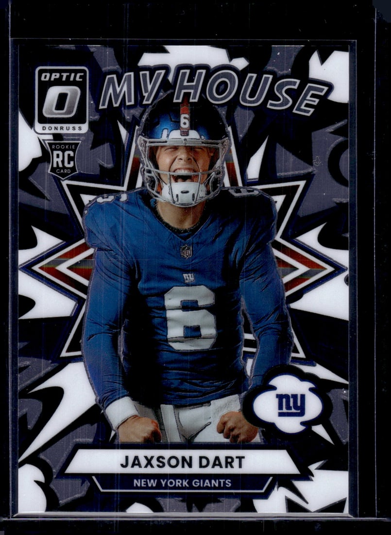 Jaxson Dart Rookie Card My House 2025 Donruss Optic #2 New York Giants: Panini Select, Prizm, Mosaic, Contenders, Zenith, Phoenix, Illusions, Absolute, Rookie NFL Sports Trading Cards, SP, SSP, Cards, Football Cards for Sale Near Me, Superbowl & Hall of Fame Player Cards,