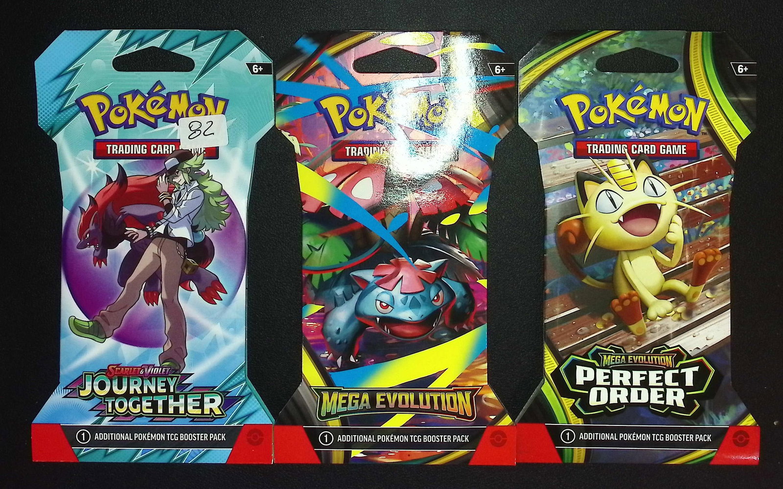 3 COUNT: 1 - Pokemon Journey Together, 1 - 2025 Mega Evolutions, & 1 - Perfect Order Booster Packs (1 of 1)