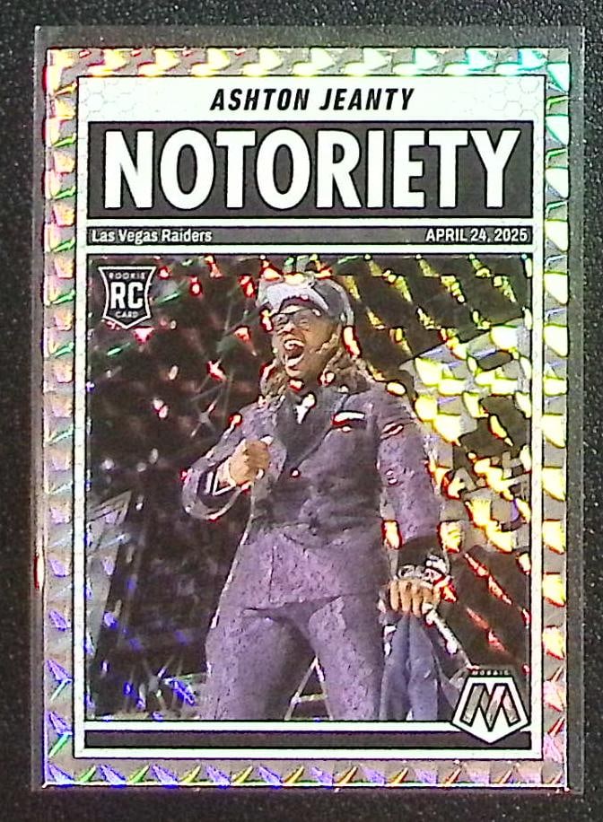 Ashton Jeanty Rookie Card Notoriety Silver Mosaic 2025 Mosaic #18 Las Vegas Raiders: Panini Select, Prizm, Mosaic, Contenders, Zenith, Phoenix, Illusions, Absolute, Rookie NFL Sports Trading Cards, SP, SSP, Cards, Football Cards for Sale Near Me, Superbowl & Hall of Fame Player Cards,