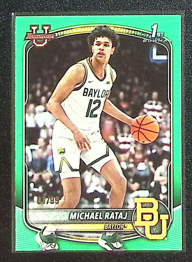 Michael Rataj 1st Bowman Green /99 2025-26 Bowman U #BPP-26 Baylor Bears: Bowman Basketball NBA Trading & Sports Cards, Sports Cards for Sale Near Me, Chrome, Refractor, SP, SSP, Valuable Auction Memorabilia Lots Sold On Line, NBA Championship & Hall of Fame Player Cards