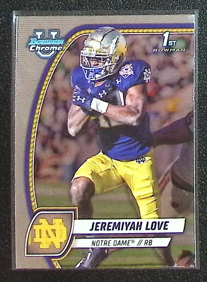 Jeremiyah Love 1st Bowman 2024 Bowman U Chrome #100 Notre Dame Fighting Irish: Bowman U Chrome Football Trading & Sports Cards, Sports Cards for Sale Near Me, Prospect, 1st Bowman, Super Bowl & Hall of Fame Players, Auction Memorabilia Lots For Sale Near Me