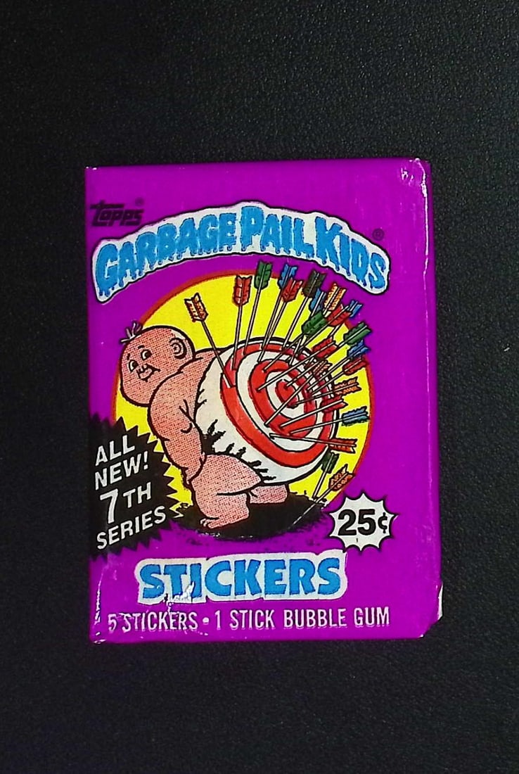 1987 Topps Vintage Garbage Pail Kids Retail Box Wax Pack - 7th Series: Sealed Packs this old have no card quality guarantees - Topps Trading Cards Sold on Line, Auction Lots for sale on line, Trading Card Stickers