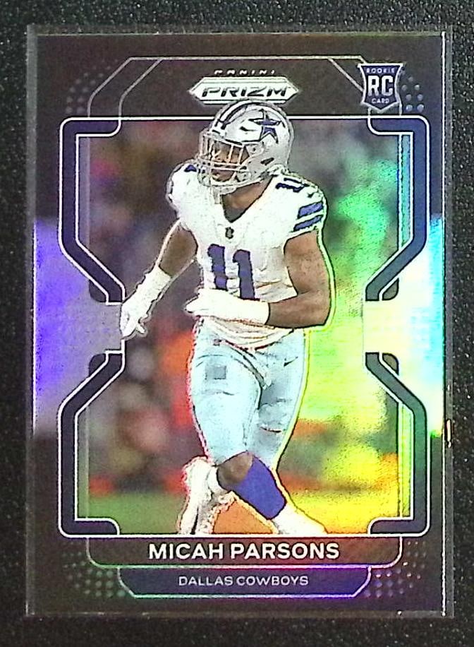 Micah Parsons Rookie Card Prizm Black Silver Prizm 2021 Chronicles Prizm #PB-19: Panini Select, Prizm, Mosaic, Contenders, Zenith, Phoenix, Illusions, Absolute, Rookie NFL Sports Trading Cards, SP, SSP, Cards, Football Cards for Sale Near Me, Superbowl & Hall of Fame Player Cards,