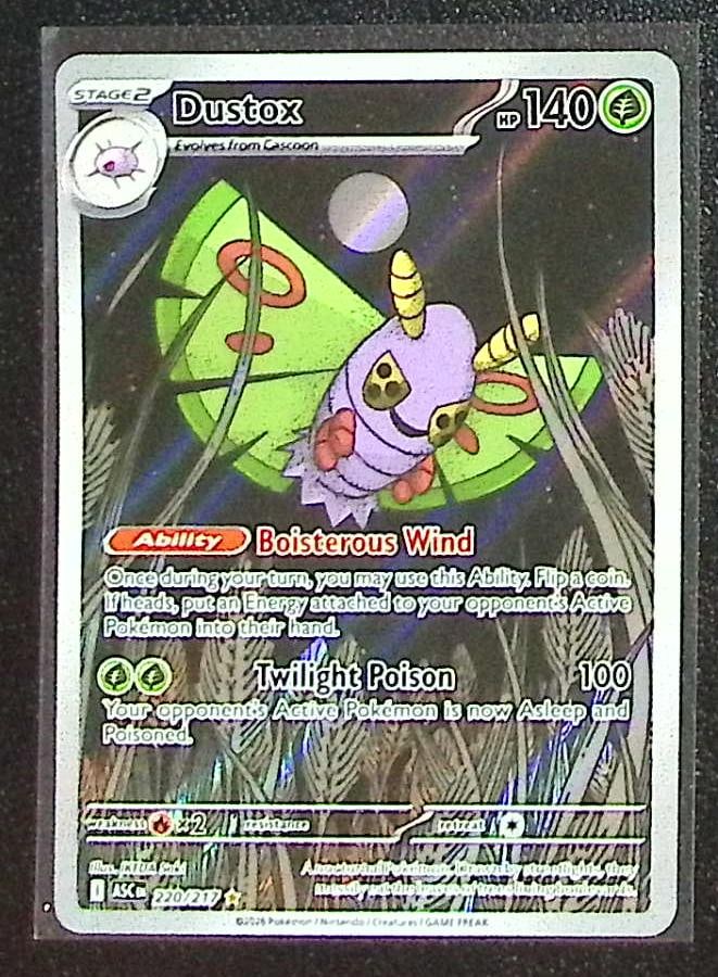 Pokemon Ascended Heroes Dustox Illustration Rare #220: Pokemon Trading Card Game Cards, Charizard, Pikachu, Mewtwo, Reverse Holo, Holo Rare, Secret Rare Cards, Full Art Cards, Eevee, Ultra Rare Card, Illustration Rare, Special Illustration Rare SIR