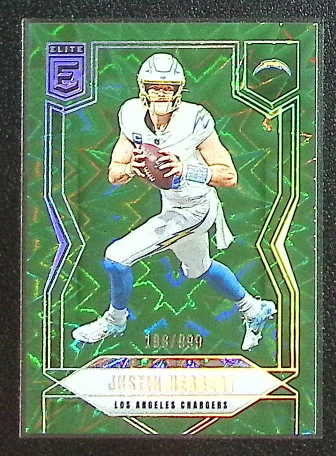 Justin Herbert Status Green /999 2025 Donruss Elite #90 Los Angeles Chargers: Panini Select, Prizm, Mosaic, Contenders, Zenith, Phoenix, Illusions, Absolute, Rookie NFL Sports Trading Cards, SP, SSP, Cards, Football Cards for Sale Near Me, Superbowl & Hall of Fame Player Cards,