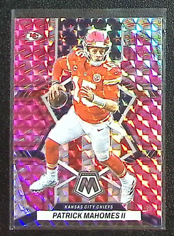 Patrick Mahomes Pink Camo Prizm 2022 Mosaic #256 Kansas City Chiefs: Panini Select, Prizm, Mosaic, Contenders, Zenith, Phoenix, Illusions, Absolute, Rookie NFL Sports Trading Cards, SP, SSP, Cards, Football Cards for Sale Near Me, Superbowl & Hall of Fame Player Cards,