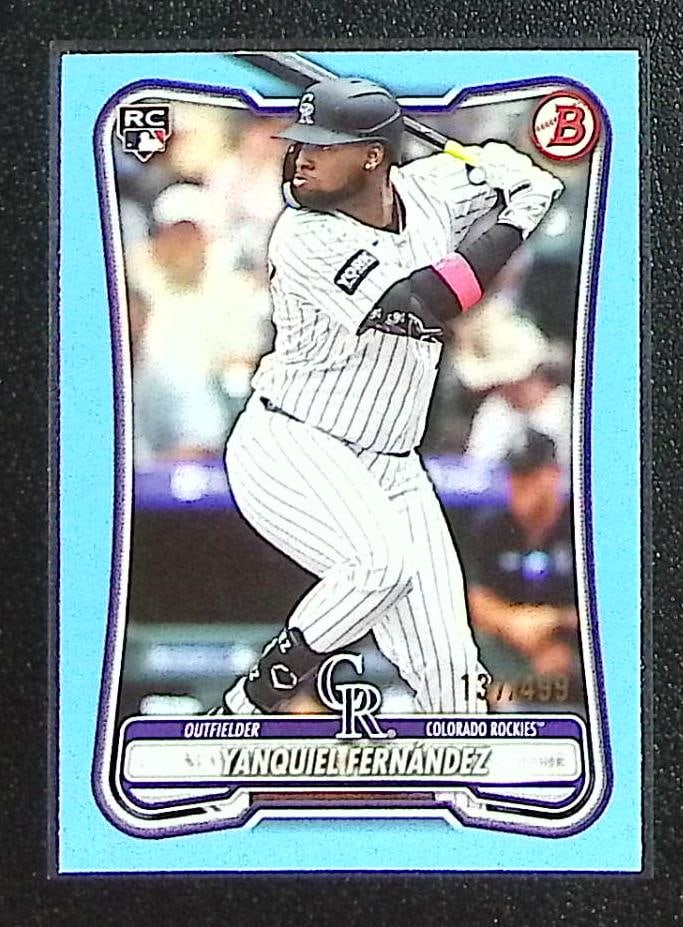Yanquiel Fernandez Rookie Card Sky Blue /499 2026 Bowman #91 Colorado Rockies: Bowman Baseball MLB Trading & Sports Cards, Sports Cards for Sale Near Me, World Series & Hall of Fame Players, SP, SSP, Chrome, 1st Bowman, Auction Memorabilia Lots Sold On Line