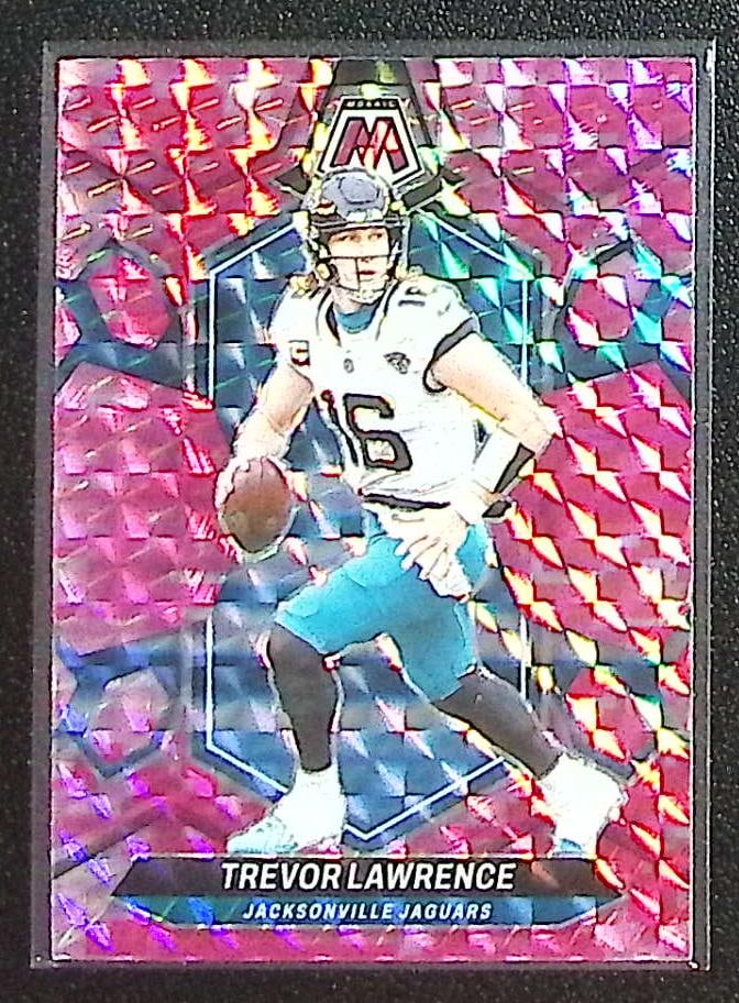 Trevor Lawrence Pink Camo Prizm 2024 Panini Mosaic #99 Jacksonville Jaguars: Panini Select, Prizm, Mosaic, Contenders, Zenith, Phoenix, Illusions, Absolute, Rookie NFL Sports Trading Cards, SP, SSP, Cards, Football Cards for Sale Near Me, Superbowl & Hall of Fame Player Cards,