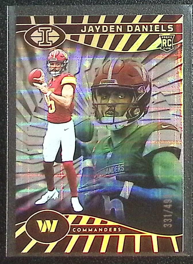 Jayden Daniels Rookie Card Mirrored Trophy Collection /499 2024 Panini Illusions #93: Panini Select, Prizm, Mosaic, Contenders, Zenith, Phoenix, Illusions, Absolute, Rookie NFL Sports Trading Cards, SP, SSP, Cards, Football Cards for Sale Near Me, Superbowl & Hall of Fame Player Cards,