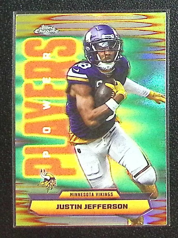 Justin Jefferson Power Players Refractor 2025 Topps Chrome #PP-22 Minnesota Vikings: Topps Chrome Football NFL Trading Sports Cards, Sports Cards for Sale Near Me, Super Bowl & Hall of Fame Player Cards, Resurgence, Composite, SP, SSP, Valuable Auction Memorabilia Lots For Sale On Lin