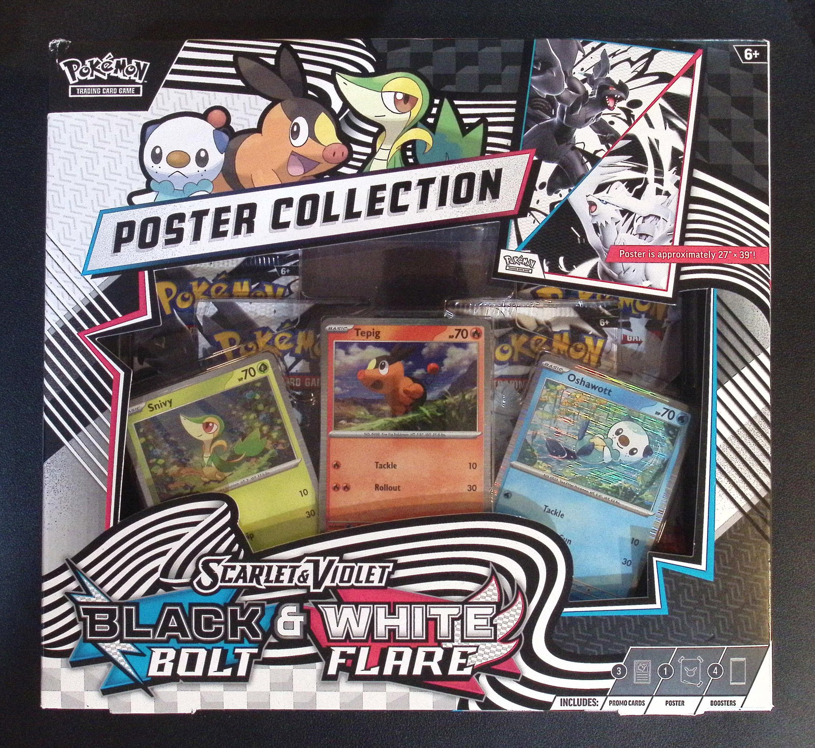 Pokemon Scarlet & Violet Black Bolt & White Flare Unova Poster Collection - 4 Booster Packs: Pokemon Trading Card Game Cards, Charizard, Pikachu, Mewto, EX, Referse Holo, Holo Rare Cards, Secret Rare Cards, Full Art Cards, Evee, 3 Stars Ultra Rare Cards, Double Rare, Illustration Rare,