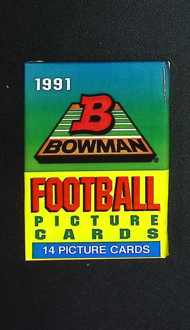 1991 Bowman Vintage Football Card Retail Box Wax Pack - Emmitt Smith Rookie Card: Vintage Valuable Football NFL Trading & Sports Cards, Old Sports Cards Sold On Line, Auction Lots Sold On Line, Super Bowl and Hall of Fame Players, Dallas Cowboys, Buffalo Bills, Steelers, 49ers, Joe