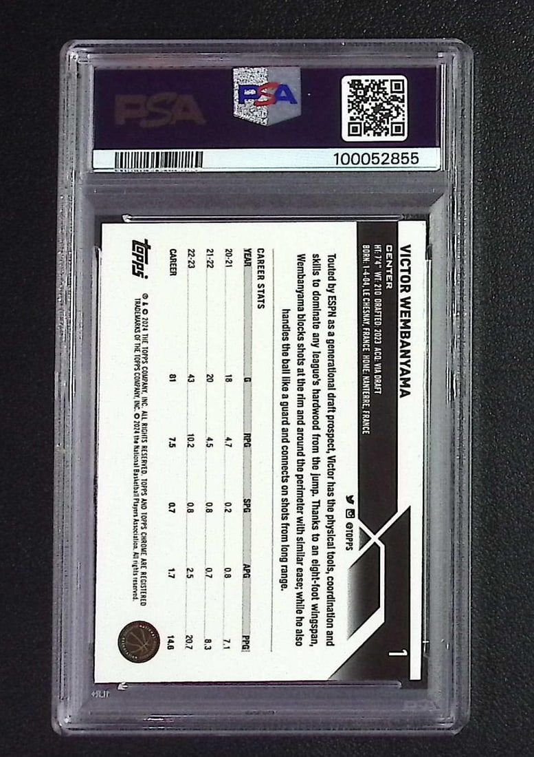 Victor Wembanyama PSA 9 Rookie Card 2023 Topps Chrome #1 - 2
