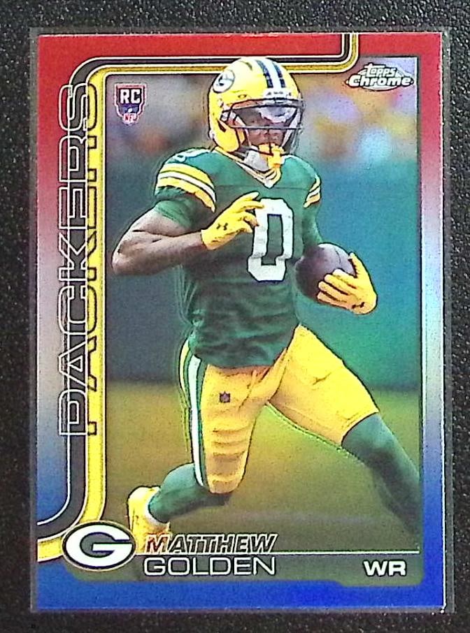 Matthew Golden Rookie Card Red White Blue Refractor 2025 Topps Chrome #333 Packers: Topps Chrome Football NFL Trading Sports Cards, Sports Cards for Sale Near Me, Super Bowl & Hall of Fame Player Cards, Resurgence, Composite, SP, SSP, Valuable Auction Memorabilia Lots For Sale On Lin