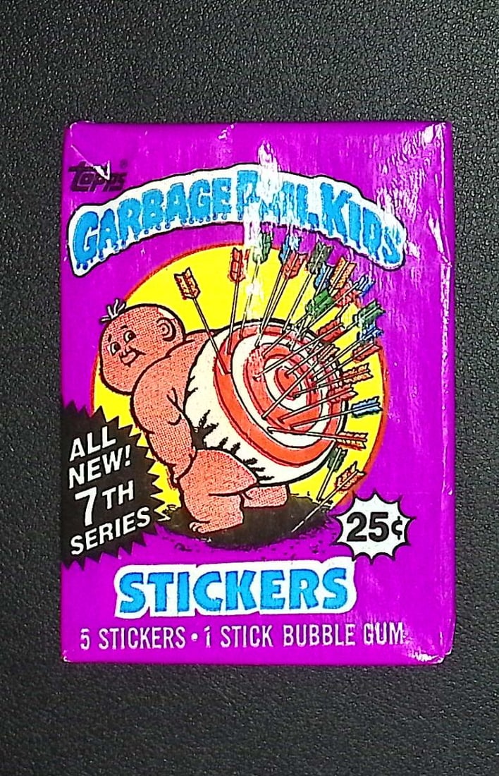 1987 Topps Vintage Garbage Pail Kids Retail Box Wax Pack - 7th Series: Sealed Packs this old have no card quality guarantees - Topps Trading Cards Sold on Line, Auction Lots for sale on line, Trading Card Stickers