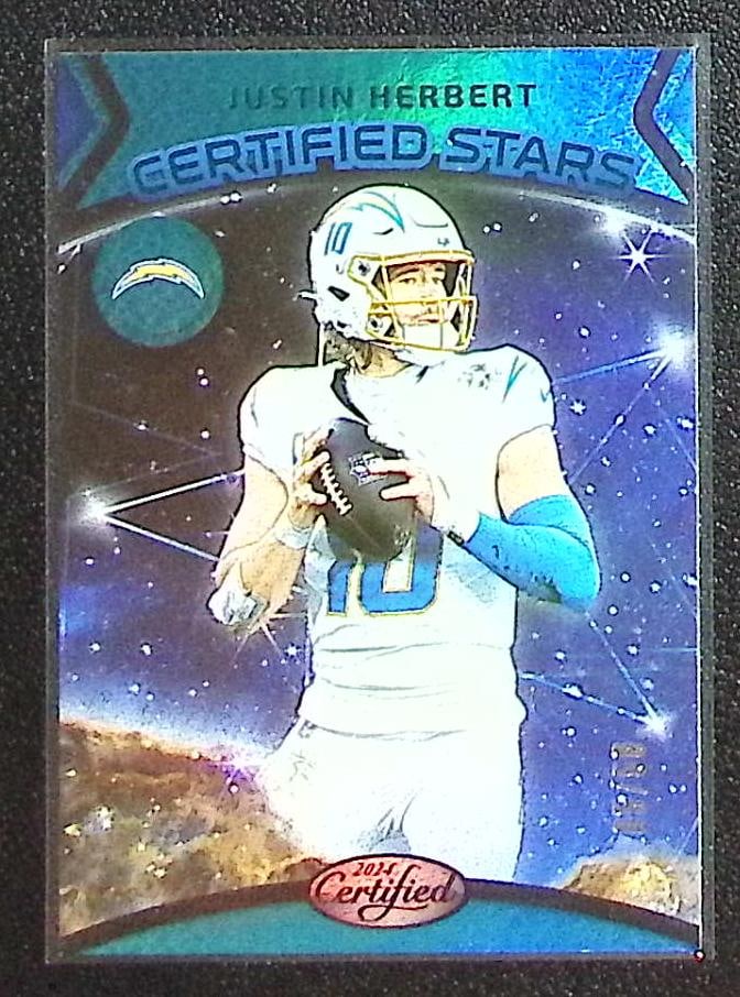 Justin Herbert Certified Stars Teal /50 2024 Panini Certified #18 Los Angeles Chargers: Panini Select, Prizm, Mosaic, Contenders, Zenith, Phoenix, Illusions, Absolute, Rookie NFL Sports Trading Cards, SP, SSP, Cards, Football Cards for Sale Near Me, Superbowl & Hall of Fame Player Cards,