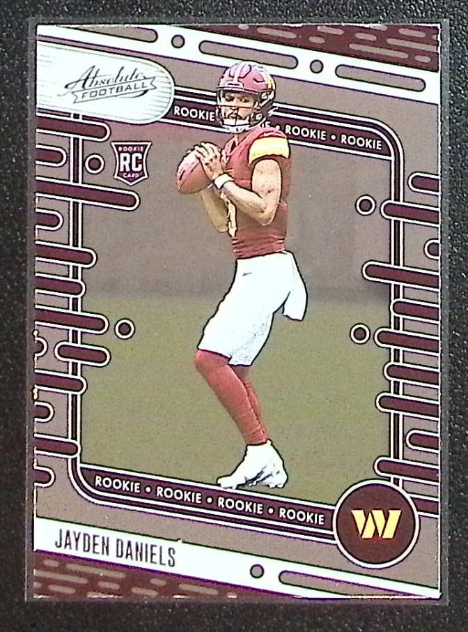 Jayden Daniels Rookie Card 2024 Panini Absolute #102 Washington Commanders: Panini Select, Prizm, Mosaic, Contenders, Zenith, Phoenix, Illusions, Absolute, Rookie NFL Sports Trading Cards, SP, SSP, Cards, Football Cards for Sale Near Me, Superbowl & Hall of Fame Player Cards,