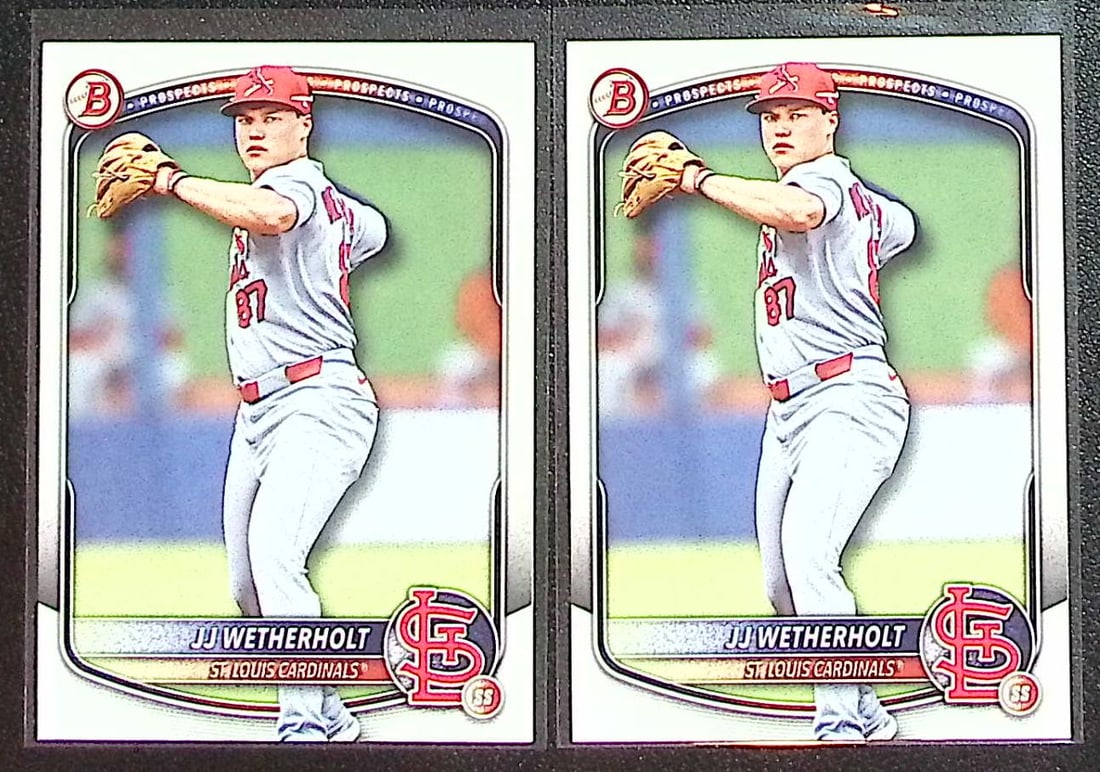 Lot of 2 JJ Wetherholt Prospect Cards 2025 Bowman Draft #BD-145 St. Louis Cardinals: Bowman Baseball MLB Trading & Sports Cards, Sports Cards for Sale Near Me, World Series & Hall of Fame Players, SP, SSP, Chrome, 1st Bowman, Auction Memorabilia Lots Sold On Line