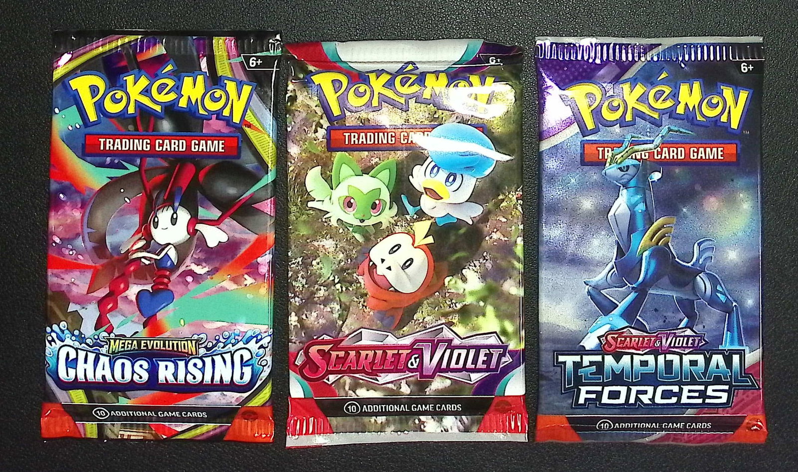 3 COUNT: 1 - Pokemon Chaos Rising, 1 -Scarlet & Violet, 1 -Temporal Forces Booster Packs (1 of 1)