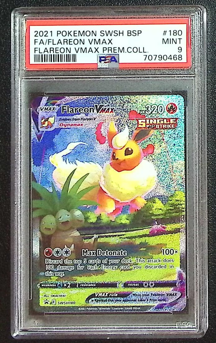 Pokemon Sword & Shield Premium Collection Promo Flareon VMax#SWSH180 PSA 9: Pokemon Trading Card Game Cards, Charizard, Pikachu, Mewtwo, Reverse Holo, Holo Rare, Secret Rare Cards, Full Art Cards, Eevee, Ultra Rare Card, Illustration Rare, Special Illustration Rare SIR