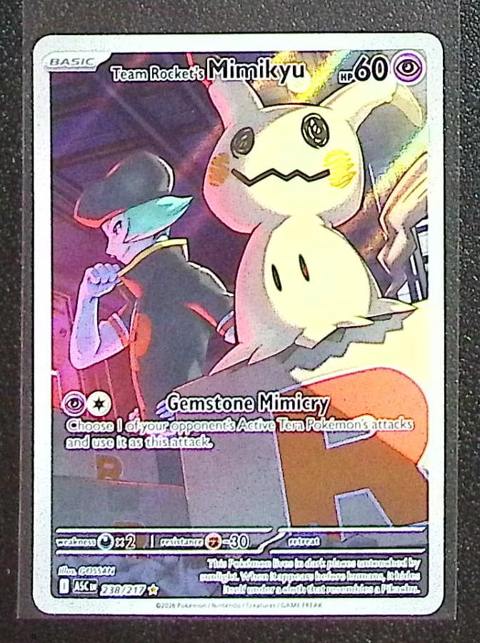 Pokemon Ascended Heroes Team Rocket's Mimikyu Illustration Rare #238: Pokemon Trading Card Game Cards, Charizard, Pikachu, Mewtwo, Reverse Holo, Holo Rare, Secret Rare Cards, Full Art Cards, Eevee, Ultra Rare Card, Illustration Rare, Special Illustration Rare SIR