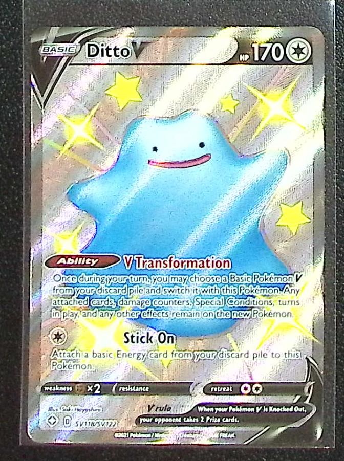 Pokemon Shining Fates Ditto V Shiny Vault #SV118: Pokemon Trading Card Game Cards, Charizard, Pikachu, Mewtwo, Reverse Holo, Holo Rare, Secret Rare Cards, Full Art Cards, Eevee, Ultra Rare Card, Illustration Rare, Special Illustration Rare SIR