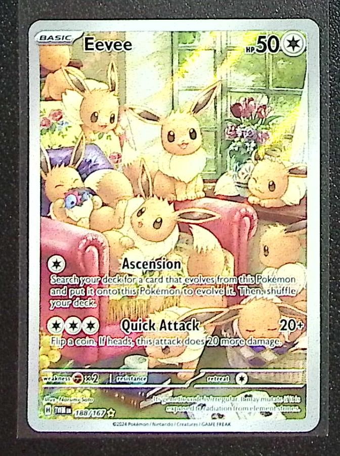 Pokemon Twlight Masquerade Eevee Illustration Rare #188: Pokemon Trading Card Game Cards, Charizard, Pikachu, Mewtwo, Reverse Holo, Holo Rare, Secret Rare Cards, Full Art Cards, Eevee, Ultra Rare Card, Illustration Rare, Special Illustration Rare SIR