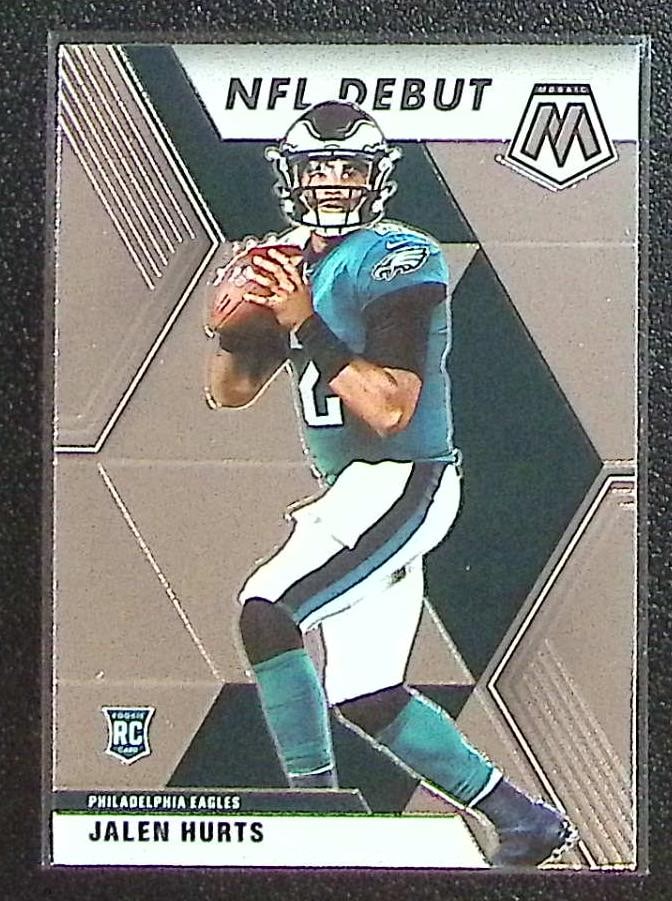 Jalen Hurts Rookie Card 2020 Panini Mosaic #265 Philadelphia Eagles: Panini Select, Prizm, Mosaic, Contenders, Zenith, Phoenix, Illusions, Absolute, Rookie NFL Sports Trading Cards, SP, SSP, Cards, Football Cards for Sale Near Me, Superbowl & Hall of Fame Player Cards,