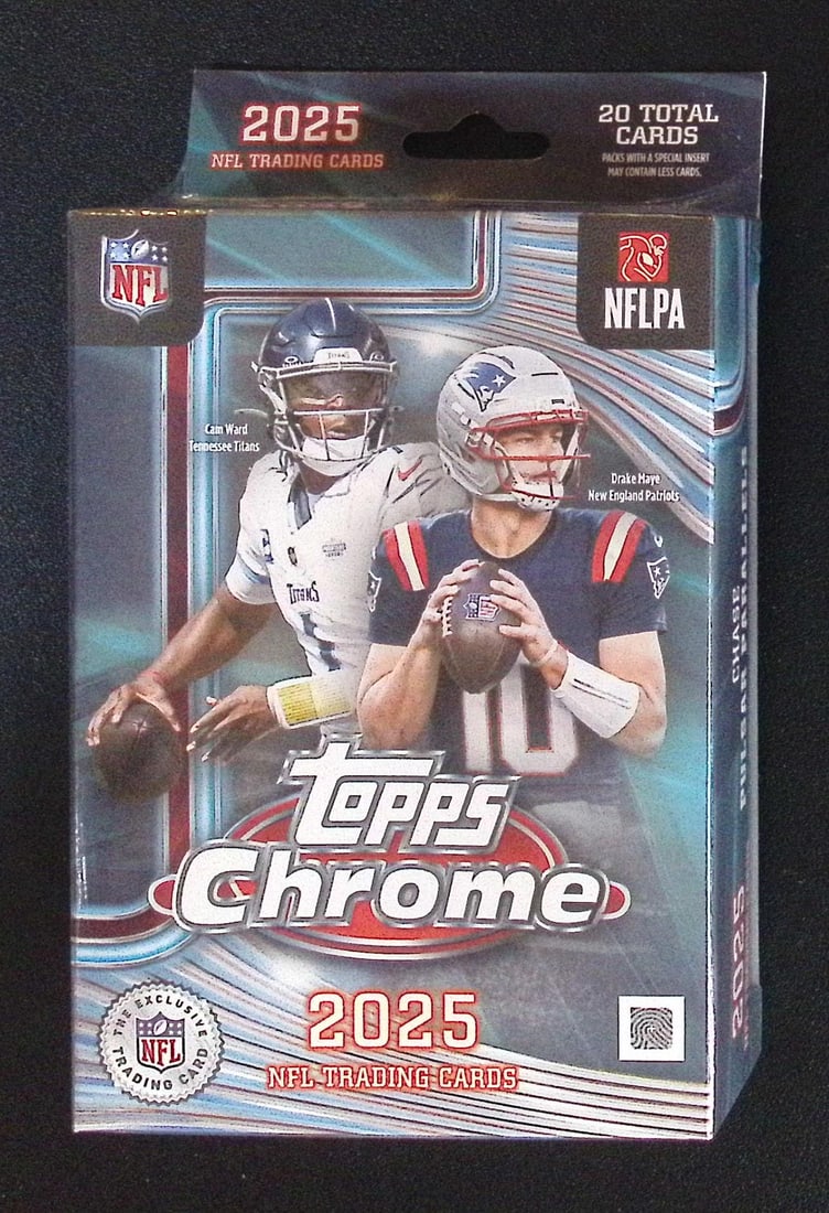 2025 Topps Chrome Football Hanger Box - NEW RELEASE: Topps Football NFL Trading & Sports Cards, Refractors, Prism Refractors, X-Fractors, Sports Cards for Sale Near Me, Super Bowl & Hall of Fame Players, Autographs, SP, SSP, Valuable Auction Memorabilia