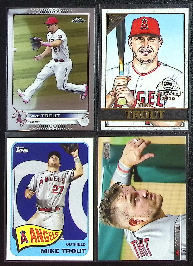 Lot of 4 Mike Trout Topps Baseball Cards. All Different, See Pictures: Topps Baseball MLB Trading & Sports Cards, Sports Cards for Sale Near Me, World Series & Hall of Fame Players Memorabilia, Refractors, X-Fractors, Numbered, SP, SSP, Valuable Auction Memorabilia Lots 