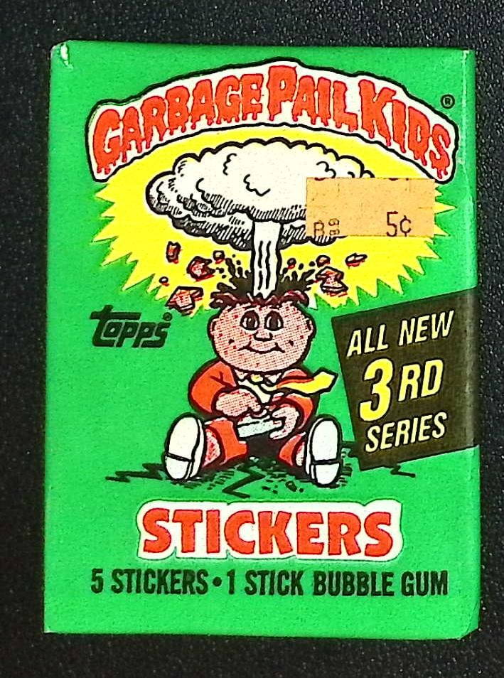 1986 Topps Vintage Garbage Pail Kids Retail Box Wax Pack - 3rd Series: Sealed Packs this old have no card quality guarantees - Topps Trading Cards Sold on Line, Auction Lots for sale on line, Trading Card Stickers