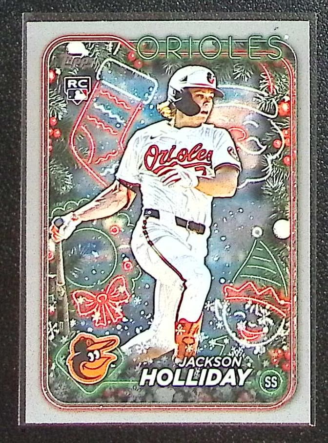 Jackson Holliday Rookie Card Silver Metallic Glitter 2024 Topps Holiday #H50 Orioles: Topps Baseball MLB Trading & Sports Cards, Sports Cards for Sale Near Me, World Series & Hall of Fame Players Memorabilia, Refractors, X-Fractors, Numbered, SP, SSP, Valuable Auction Memorabilia Lots 
