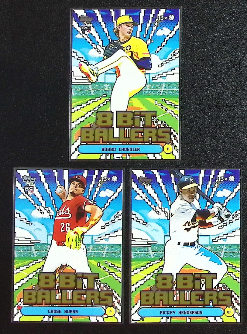 Lot of 3 2026 Topps MLB 8-Bit Ballers. Chase Burns RC, Bubba Chandler RC, Rickey Henderson: Topps Baseball MLB Trading & Sports Cards, Sports Cards for Sale Near Me, World Series & Hall of Fame Players Memorabilia, Refractors, X-Fractors, Numbered, SP, SSP, Valuable Auction Memorabilia Lots 