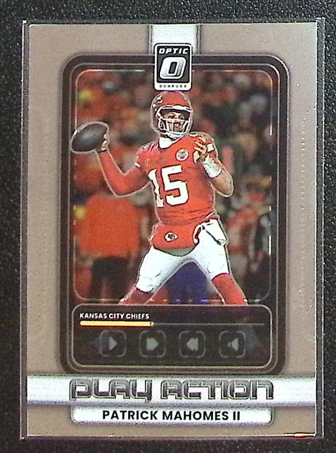 Patrick Mahomes Play Action 2025 Donruss Optic #18 Kansas City Chiefs: Panini Select, Prizm, Mosaic, Contenders, Zenith, Phoenix, Illusions, Absolute, Rookie NFL Sports Trading Cards, SP, SSP, Cards, Football Cards for Sale Near Me, Superbowl & Hall of Fame Player Cards,