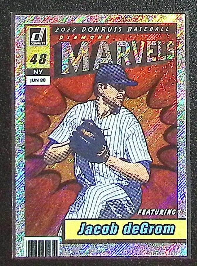 Jacob DeGrom Diamond Marvels Rapture 2022 Donruss #M-6: Panini Baseball MLB Trading & Sports Cards, Sports Cards for Sale Near Me, Prizm, Mosaic, Select, SP, SSP, Auction Memorabilia Lots for Sale On Line, World Series & Hall of Fame Players