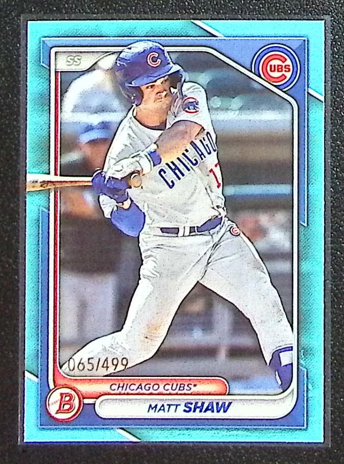 Matt Shaw Prospects Sky Blue /499 2024 Bowman #BP-30 Chicago Cubs (1 of 2)