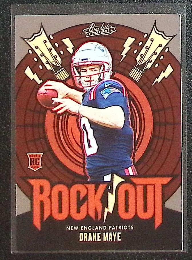 Drake Maye Rookie Card Rock Out 2024 Panini Absolute #RO-DME New England Patriots: Panini Select, Prizm, Mosaic, Contenders, Zenith, Phoenix, Illusions, Absolute, Rookie NFL Sports Trading Cards, SP, SSP, Cards, Football Cards for Sale Near Me, Superbowl & Hall of Fame Player Cards,