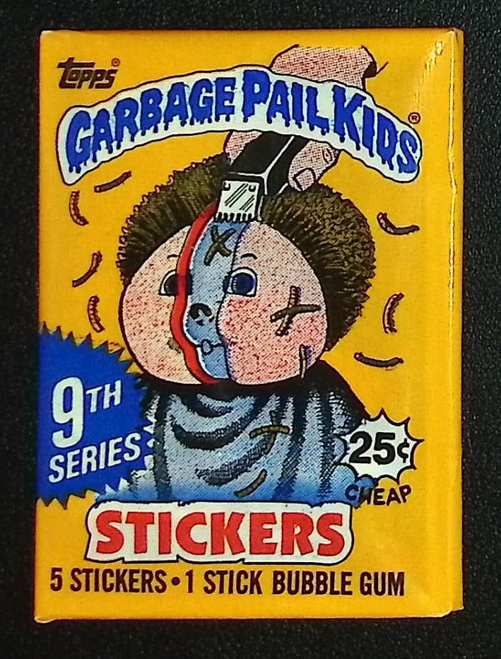 1987 Topps Vintage Garbage Pail Kids Retail Box Wax Pack - 9th Series: Sealed Packs this old have no card quality guarantees - Topps Trading Cards Sold on Line, Auction Lots for sale on line, Trading Card Stickers