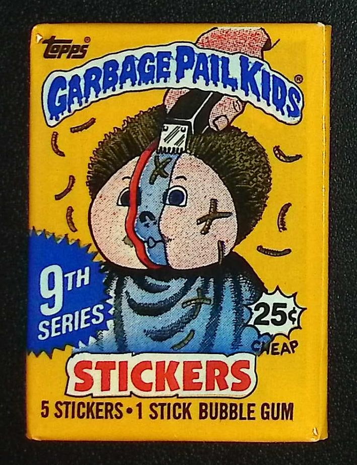 1987 Topps Vintage Garbage Pail Kids Retail Box Wax Pack - 9th Series: Sealed Packs this old have no card quality guarantees - Topps Trading Cards Sold on Line, Auction Lots for sale on line, Trading Card Stickers