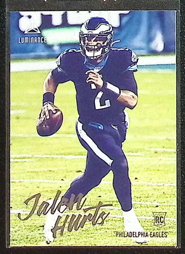 Jalen Hurts Rookie Card 2020 Chronicles Luminance #210 Philadelphia Eagles: Panini Select, Prizm, Mosaic, Contenders, Zenith, Phoenix, Illusions, Absolute, Rookie NFL Sports Trading Cards, SP, SSP, Cards, Football Cards for Sale Near Me, Superbowl & Hall of Fame Player Cards,