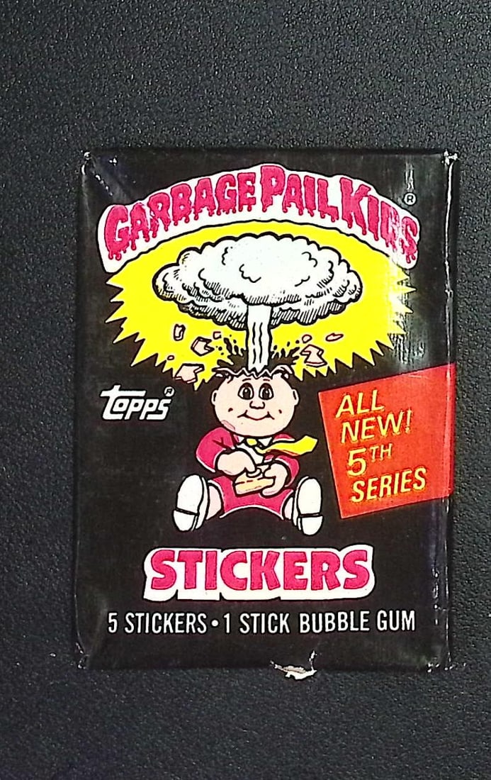1986 Topps Vintage Garbage Pail Kids Retail Box Wax Pack - 5th Series: Sealed Packs this old have no card quality guarantees - Topps Trading Cards Sold on Line, Auction Lots for sale on line, Trading Card Stickers