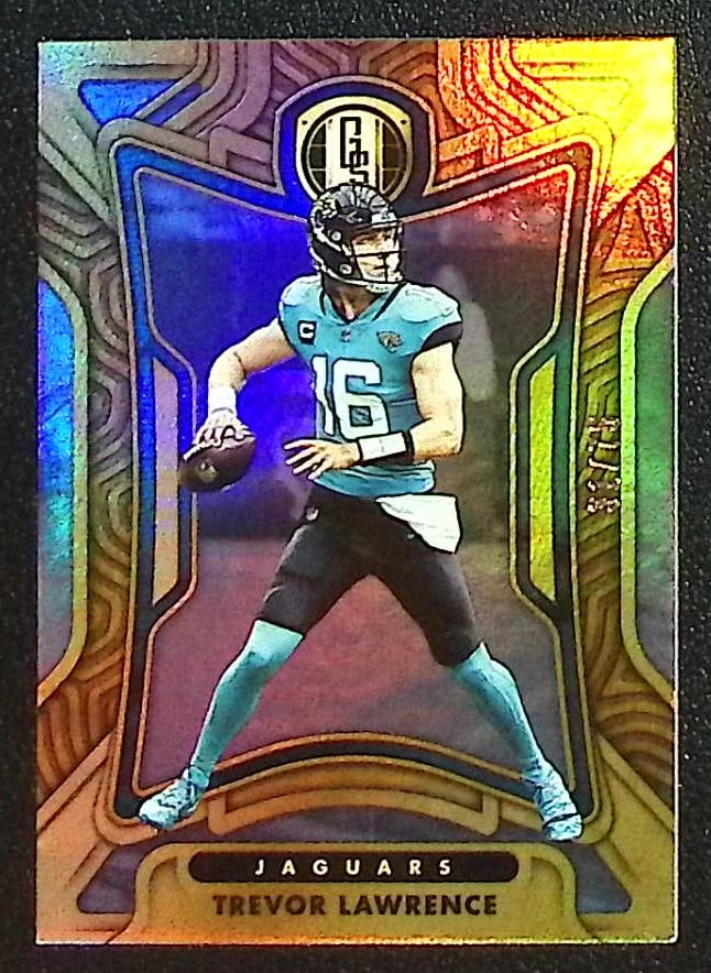 Trevor Lawrence Platinum /75 2022 Panini Gold Standard #43 Jacksonville Jaguars: Panini Select, Prizm, Mosaic, Contenders, Zenith, Phoenix, Illusions, Absolute, Rookie NFL Sports Trading Cards, SP, SSP, Cards, Football Cards for Sale Near Me, Superbowl & Hall of Fame Player Cards,