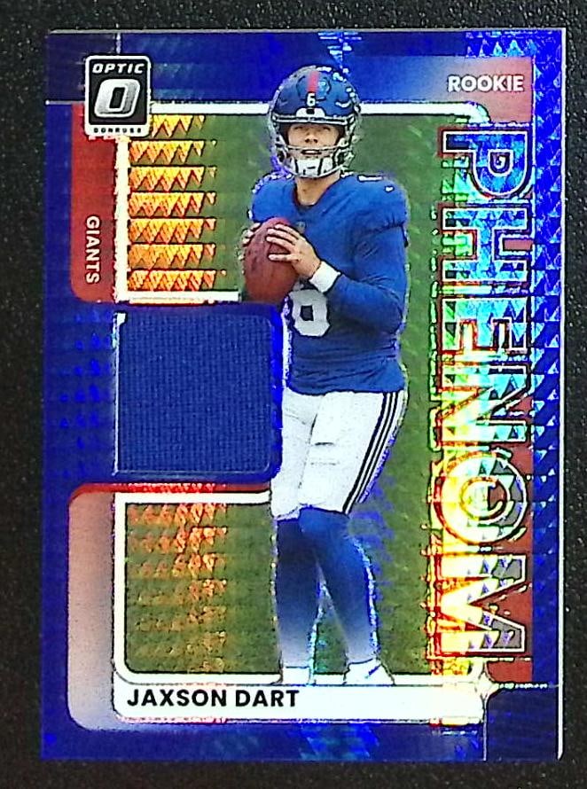 Jaxson Dart Rookie Card Blue Hyper Prizm Patch 2025 Donruss Optic #RPBH-JCW (1 of 2)