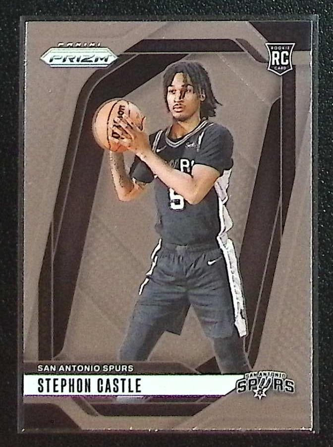 Stephon Castle Rookie Card 2024-25 Panini Prizm #234 San Antonio Spurs: Panini Select, Prizm, Mosaic, Contenders, Revolution, Phoenix, NBA Hoops, Rookie NFL Sports Trading Cards, Silver, SP, SSP, Wave Prizms, Numbered Cards, Basketball sports Cards for Sale Near Me, NBA C