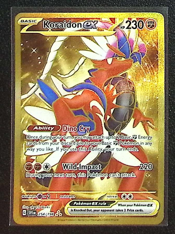 Pokemon Scarlet & Violet Base Set Koraidon Ex Gold Hyper Rare #254: Pokemon Trading Card Game Cards, Charizard, Pikachu, Mewtwo, Reverse Holo, Holo Rare, Secret Rare Cards, Full Art Cards, Eevee, Ultra Rare Card, Illustration Rare, Special Illustration Rare SIR