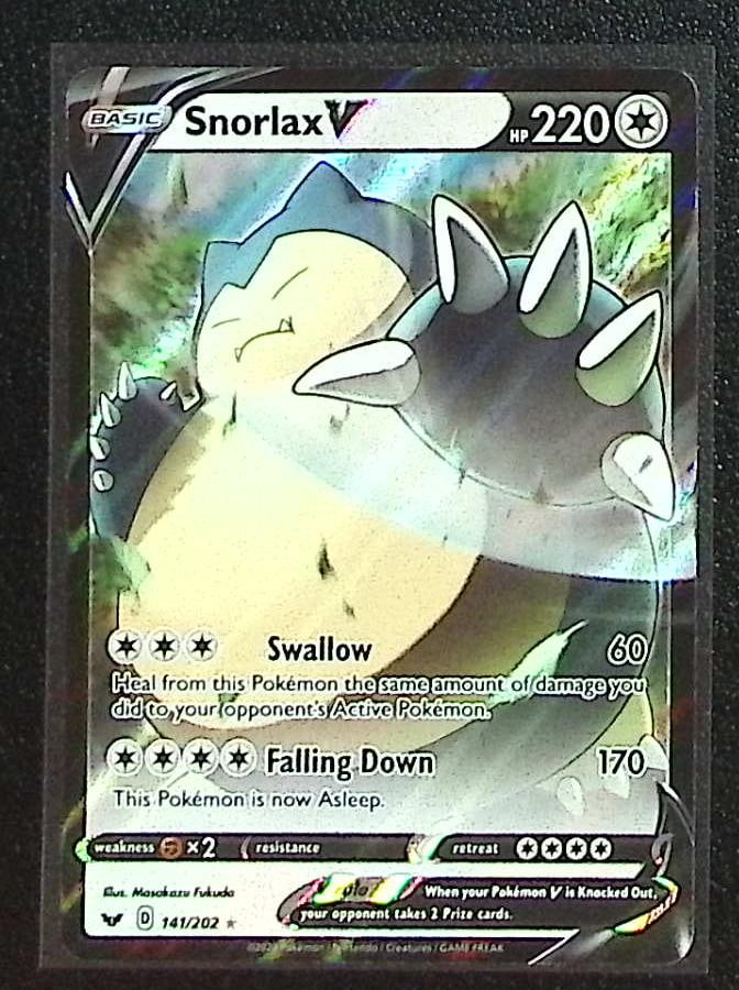 Pokemon Sword & Shield Base Set Snorlax V #141: Pokemon Trading Card Game Cards, Charizard, Pikachu, Mewtwo, Reverse Holo, Holo Rare, Secret Rare Cards, Full Art Cards, Eevee, Ultra Rare Card, Illustration Rare, Special Illustration Rare SIR