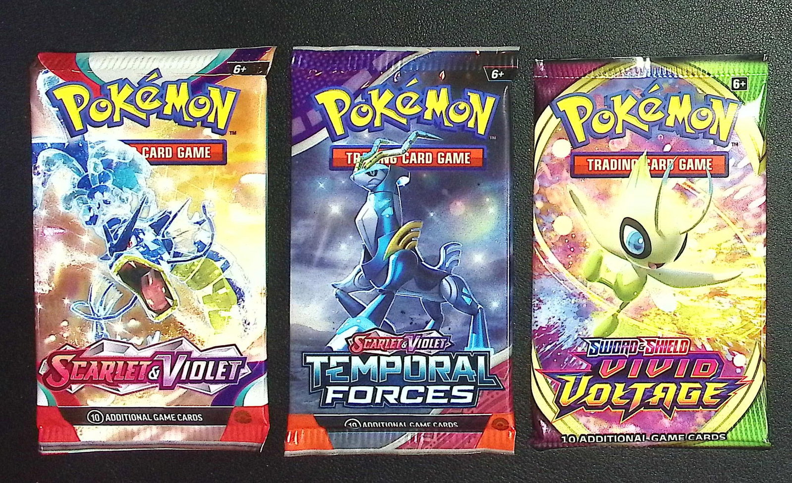3 COUNT: 1 - Pokemon Scarlet & Violet, 1 - Temporal Forces, & 1 - Vivid Voltage Booster Packs (1 of 1)