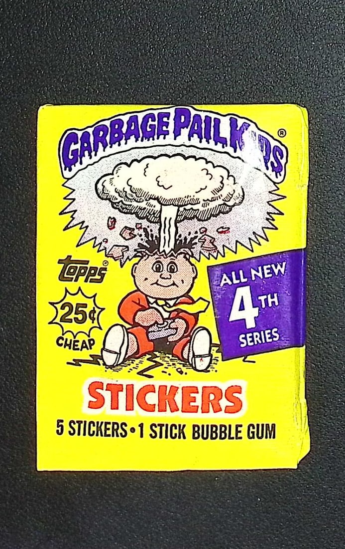 1986 Topps Vintage Garbage Pail Kids Retail Box Wax Pack - 4th Series: Sealed Packs this old have no card quality guarantees - Topps Trading Cards Sold on Line, Auction Lots for sale on line, Trading Card Stickers