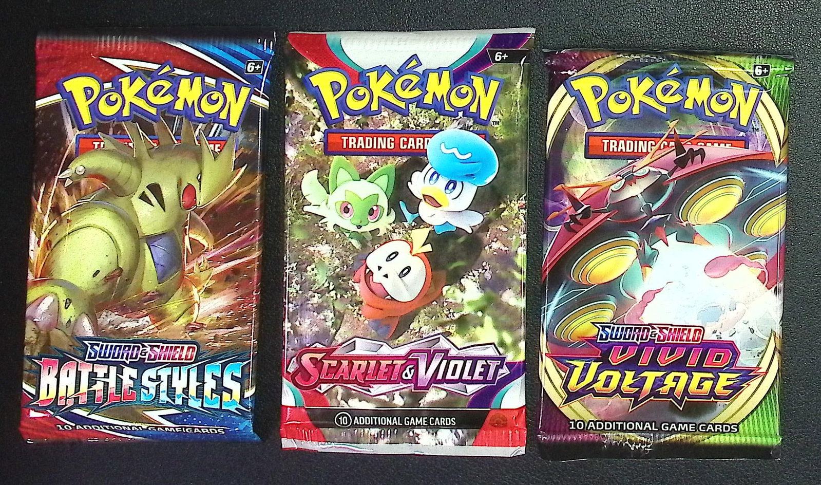 3 COUNT: 1 - Pokemon Battle Styles, 1 - Scarlet & Violet, & 1 - Vivid Voltage Booster Packs (1 of 1)